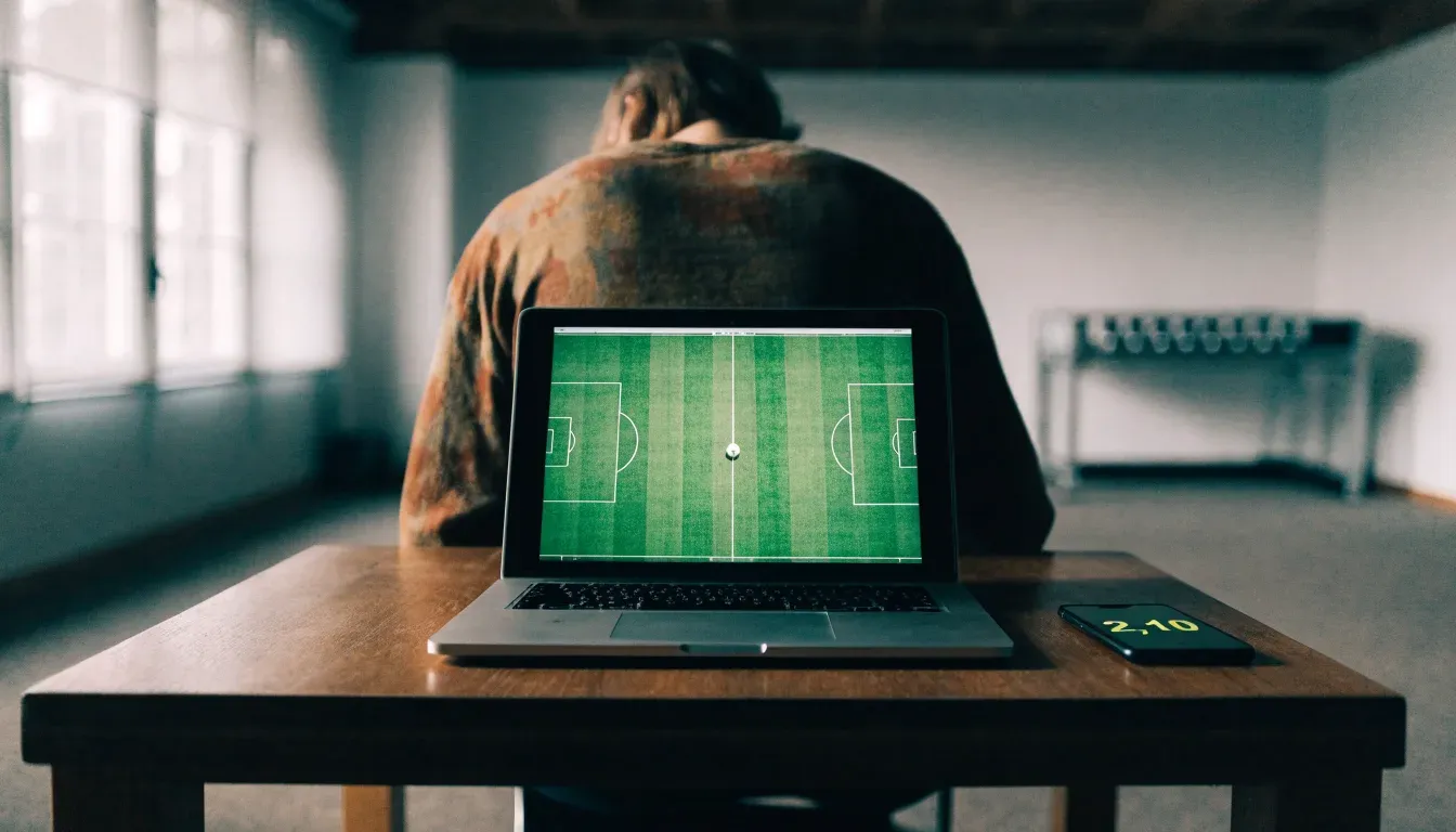 Ein Tischfussballtisch steht in einem leeren Aufenthaltsraum, Nachmittagslicht fällt durch ein Fenster.