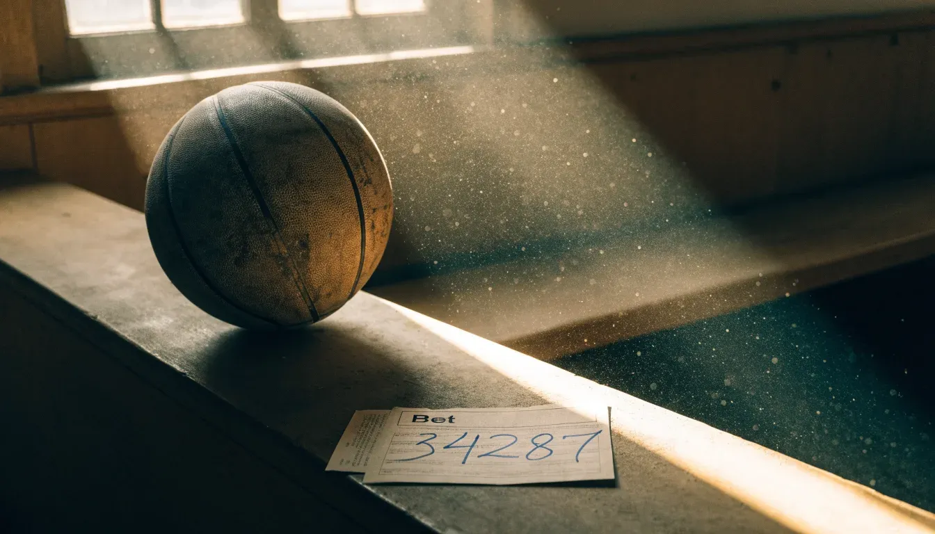 Ein abgenutzter Lederball liegt auf einem Holzregal in einem Vereinsraum, ein Sonnenstrahl macht den Staub sichtbar.