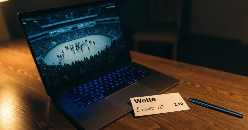 Ein leerer Bürostuhl steht vor einem Schreibtisch im Halbdunkel, durch das Fenster fällt Licht einer Strassenlaterne