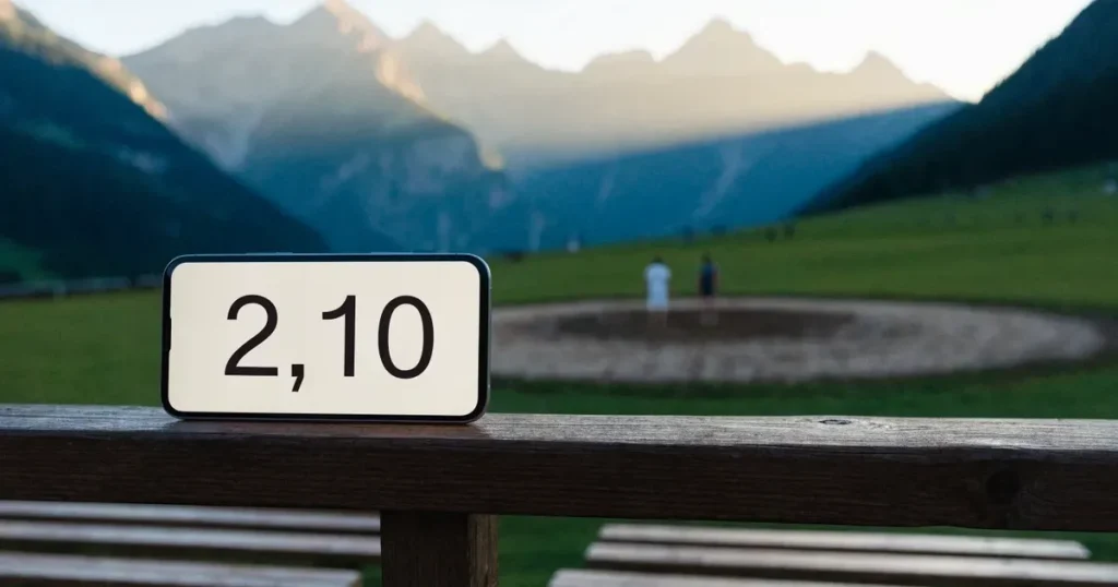Ein kreisrunder Sägemehlring auf einer Wiese in den Voralpen, leere Holzbänke ringsum, im Hintergrund Berge im Morgenlicht.