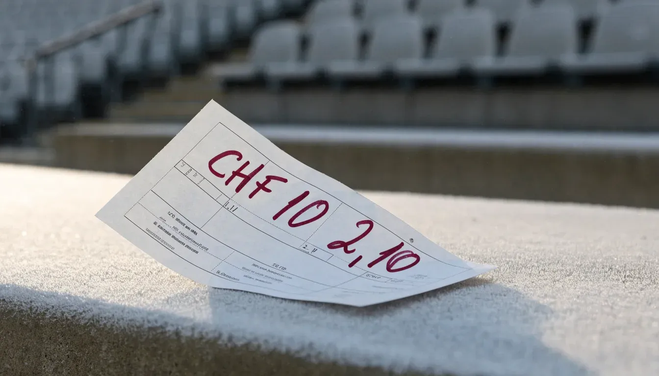 Ein grauer Wollschal und eine Thermoskanne liegen auf einem Sitz im winterlichen Stadion, Raureif liegt auf den Stufen.